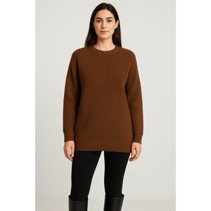 Womens Preppy Waffle Knit Fisherman Crewneck Sweater Medium Brown Cozy 90s Indie